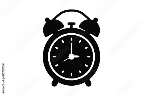 Alarm clock silhouette vector, Ringing alarm clock black silhouette, alarm clock icon vector