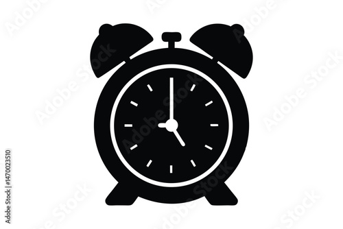 Alarm clock silhouette vector, Ringing alarm clock black silhouette, alarm clock icon vector