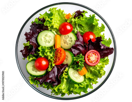 Photo of a salad in a bowl, top view isolated on a transparent background PNG