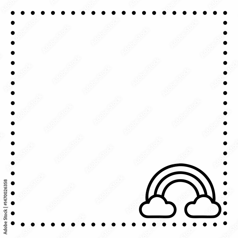 Fototapeta premium Blank Frame with Rainbow Illustration and Dotted Border , Copy Space