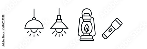 Icons of various light sources: pendant lights, lantern, flashlight