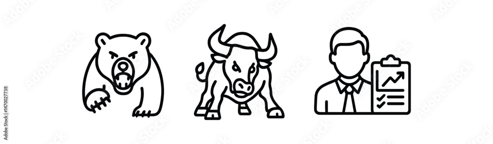 Fototapeta premium Bear bull market trend icons with businessman outline