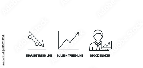 Bearish and bullish trend lines with male stock broker icon