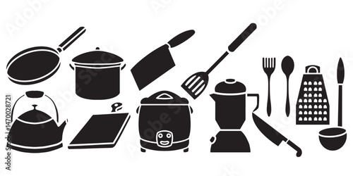 simple kitchen set icon collection. minimalist vector format. logos, stickers, merchandise, and user interface elements