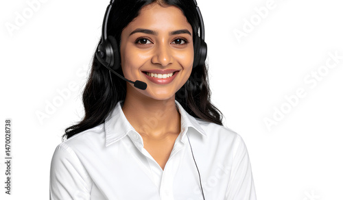 Asian Customer Service Representative in White Shirt and Headset, Transparent Background
