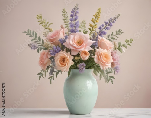 Wallpaper Mural Pastel watercolor floral bouquet in simple vase  Subtle color transitions ,  floral,  romantic Torontodigital.ca
