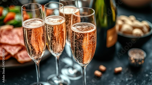 Champagne flutes filled with sparkling ros?, ready to toast