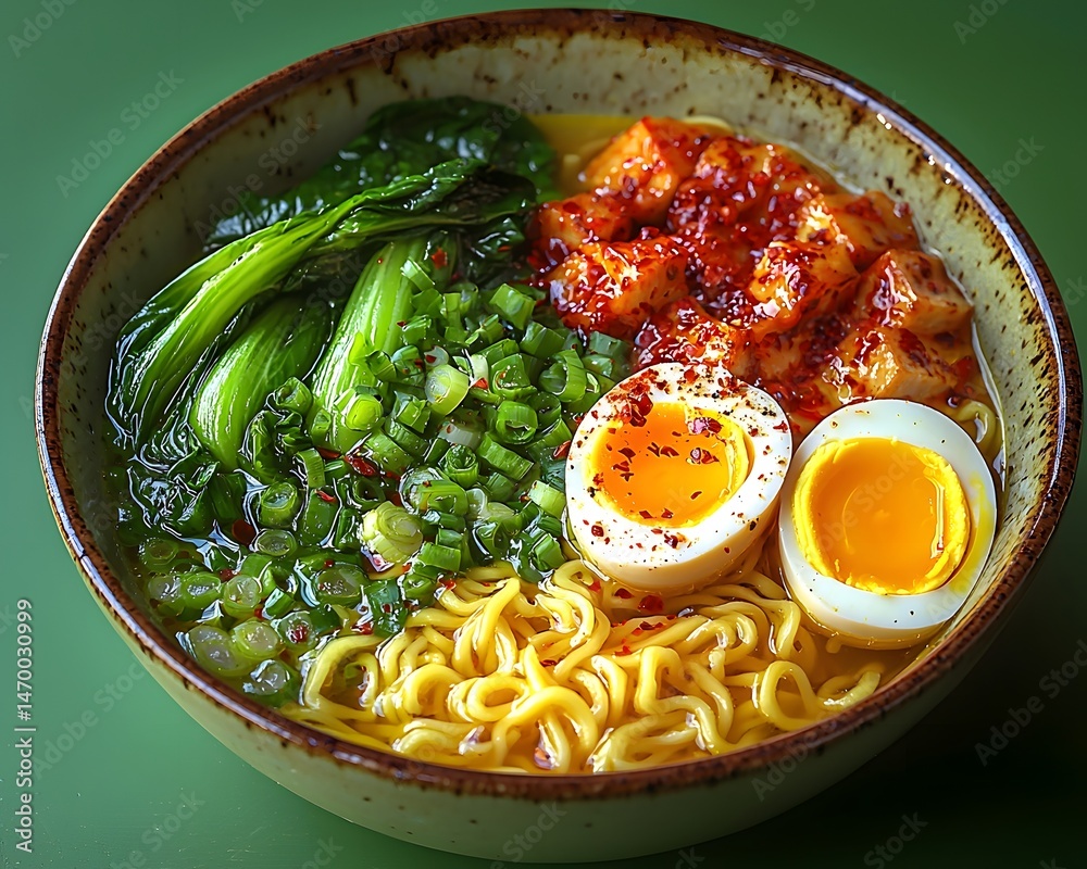 Vibrant Ramen Bowl with Fresh Noodles and Toppings