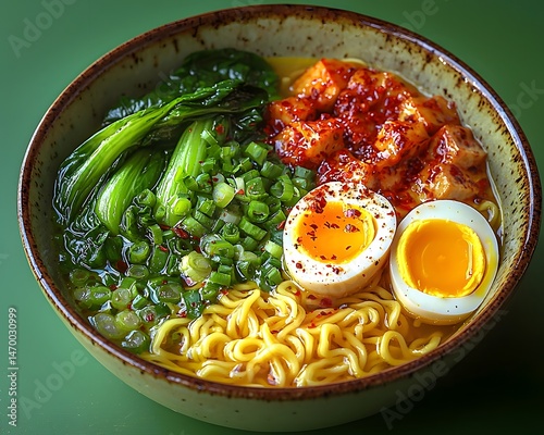 Obraz na płótnie Vibrant Ramen Bowl with Fresh Noodles and Toppings w salonie