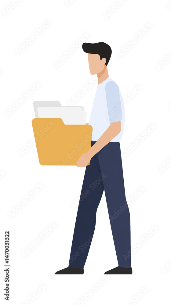 Obraz premium Businessman carrying a folder filled with documents, walking confidently in a modern office environment, showcasing professionalism and organization in the workplace