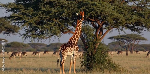 Graceful Giraffe Stroll. Generative AI