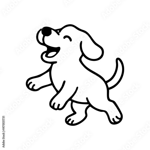 A joyful dog standing on its back legs, front paws raised, tail wagging wildly, drawn in a fun and bouncy line style.