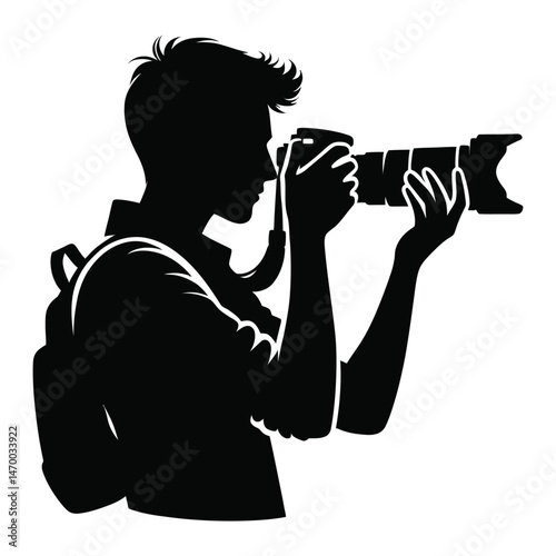 Photographer in Action Silhouette for Graphic Use