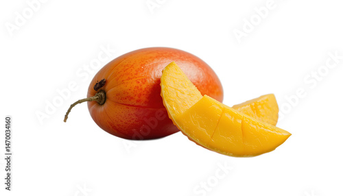 Fresh Mango Fruit and Slices Isolated on White Background, Ready to Eat