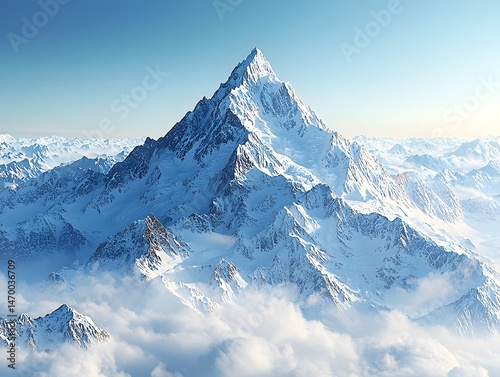 Obraz na płótnie Majestic snow capped mountain peak against a clear blue sky w salonie