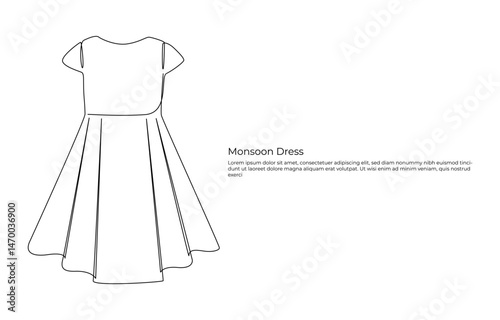 monsoon day concept dress continuous one line drawing