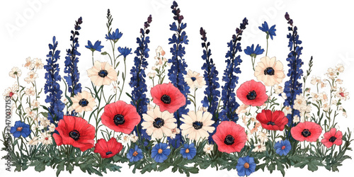 colorful pink blue white floral botanical bottom watercolor border PNG Vibrant watercolor floral meadow, Wedding birthday border banner frame 