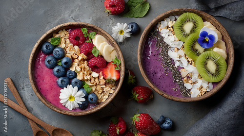 Obraz na płótnie Delicious and healthy smoothie bowl with fresh fruits w salonie