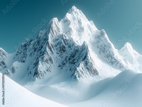 Majestic snowy mountain peaks against a clear blue sky