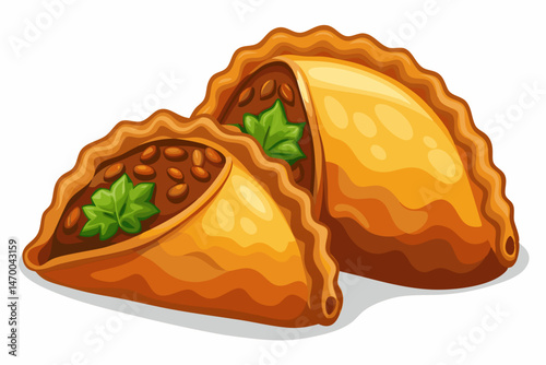 Two Delicious Golden Brown Empanadas with Savory Filling
