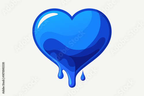 Abstract Blue Melted Heart Dripping Paint Design