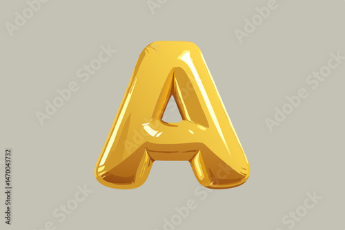 Golden Balloon Letter A 3D Render Isolated on Grey Background