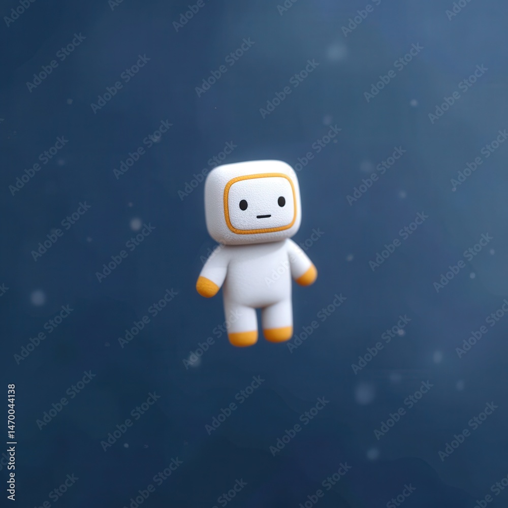 Fototapeta premium Chibi astronaut floating in space, cute planet backdrop
