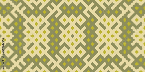 Abstract geometric pattern with ethnic rug influence. Features sharp angles, linework, and repeating diamond shapes for bold, decorative designs.