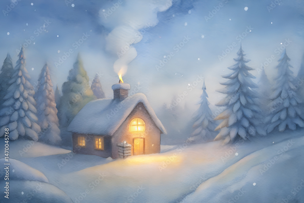 Naklejka premium winter landscape with house