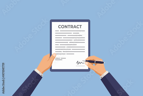 vector Illustration of Signing a Business Contract, representing agreements, professionalism, and documentation in a professional setting.
