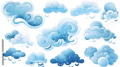 Chinese style blue clouds collection for artistic designs and backgrounds