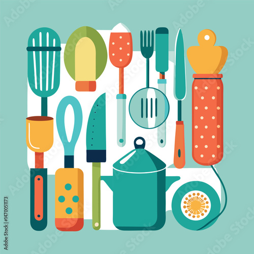 Set Kitchen Tool watercolor vector