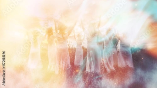 Women in flower wreath, Floral crown, symbol of summer solstice. Magic background.