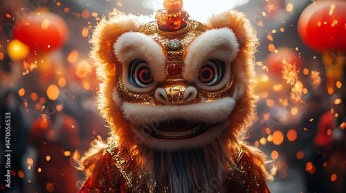 Fire sparks lion dance festival pictures