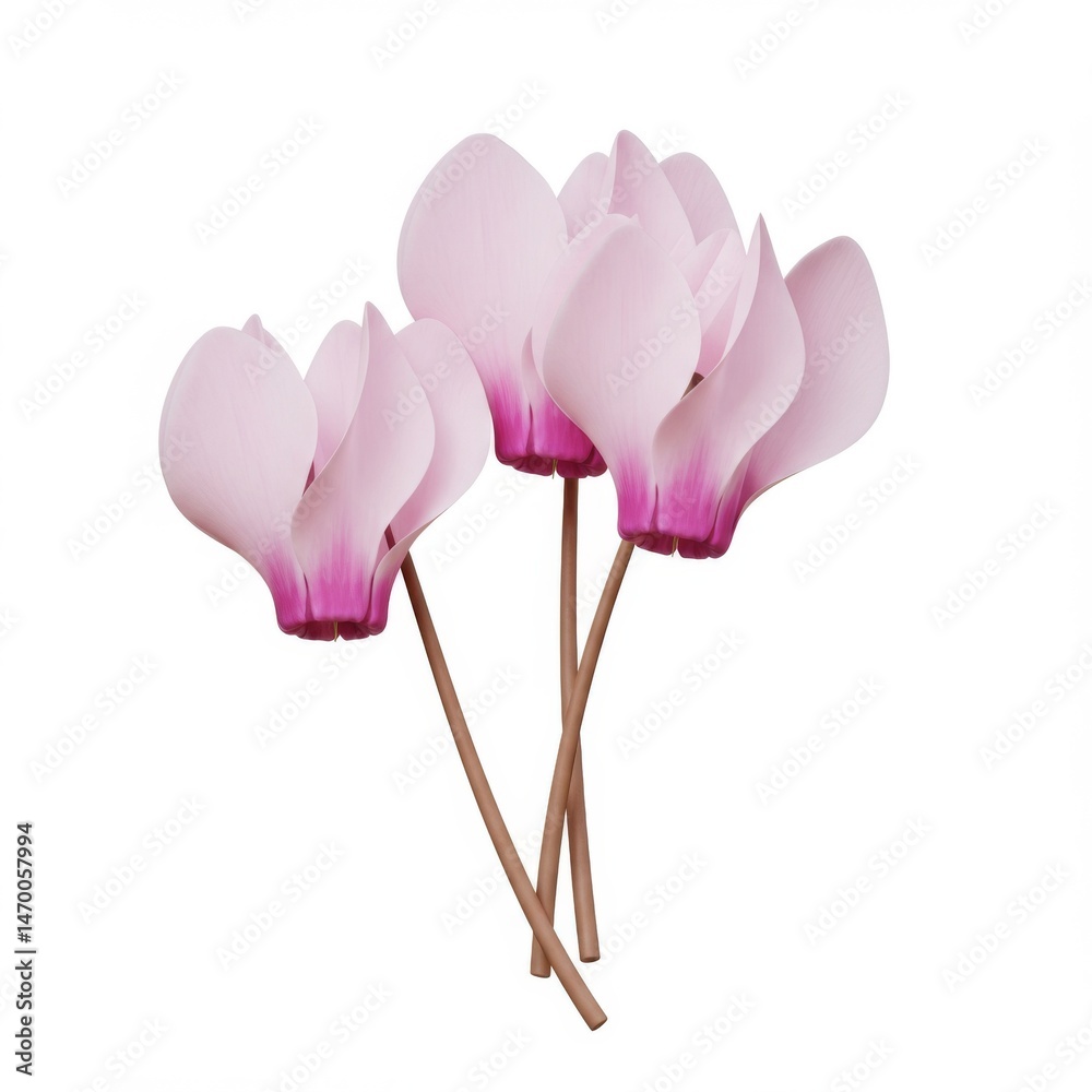 Fototapeta premium Pink Cyclamen Flowers on White Background
