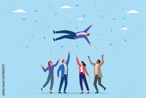 Vector illustration of a group of businessman celebration for goal achievement 
