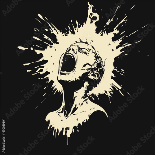 Vector Illustration Of A Screaming Person With Emotional Outburst And Black Background