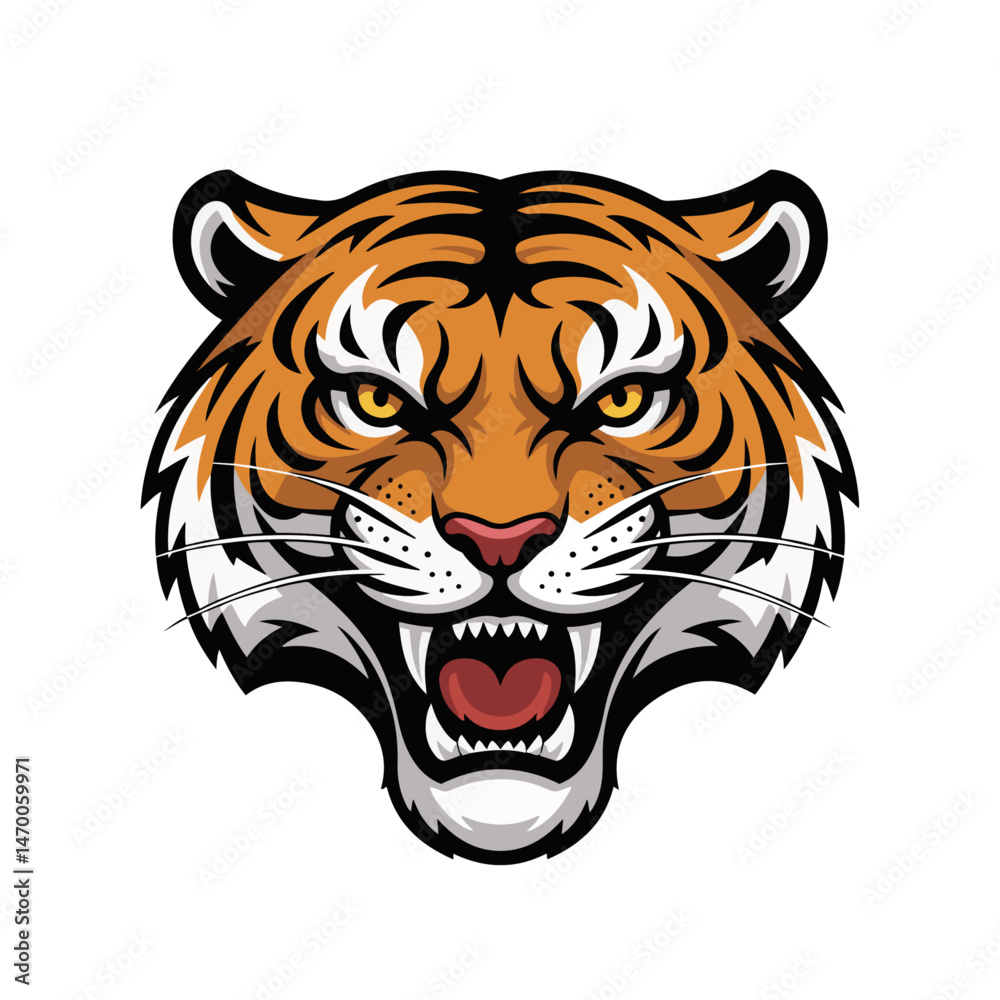 Naklejka premium A vector mascot of a tiger head, isolated on a white background.