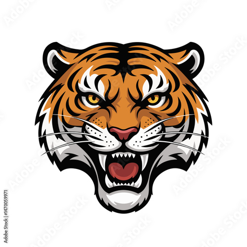 A vector mascot of a tiger head, isolated on a white background.