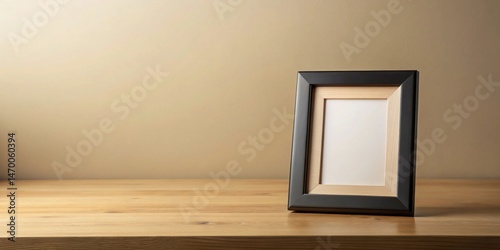 Empty picture frame on a wooden surface against a neutral backdrop, ready for your cherished memories or artwork