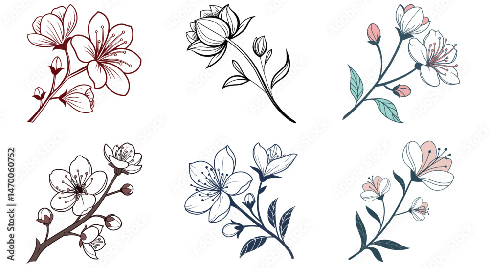 Fototapeta premium set of pink and white flowers icon