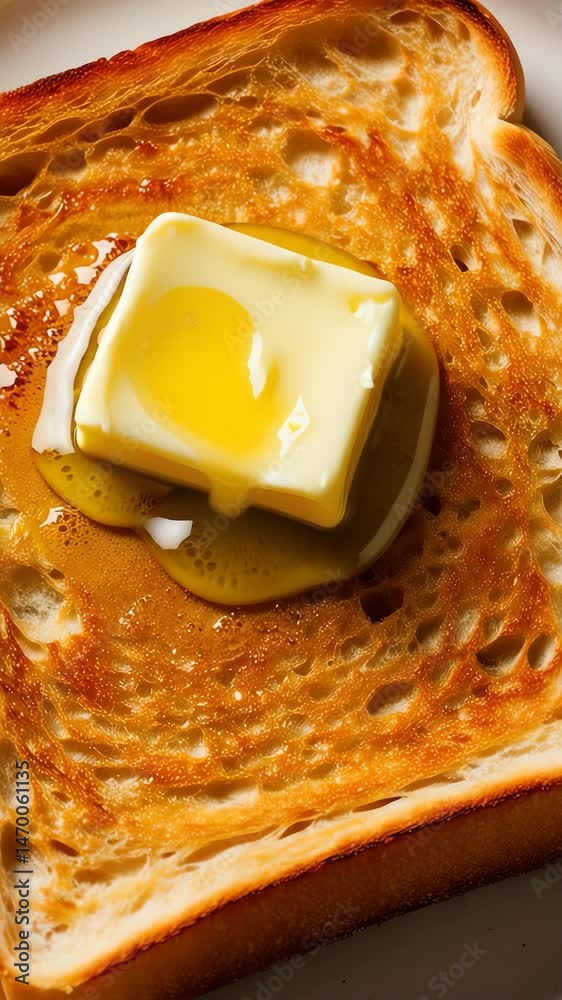 Delicious butter melting on a golden-brown toast slice. A simple yet irresistible breakfast treat