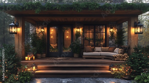 Traditional winter lodge exterior view images