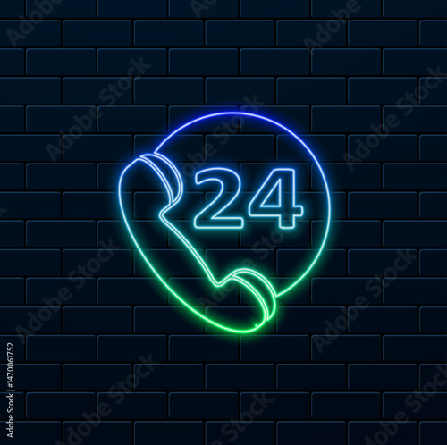 24-hour support line. neon style.emergency medical support icon.health care center. emergency medical support icon.