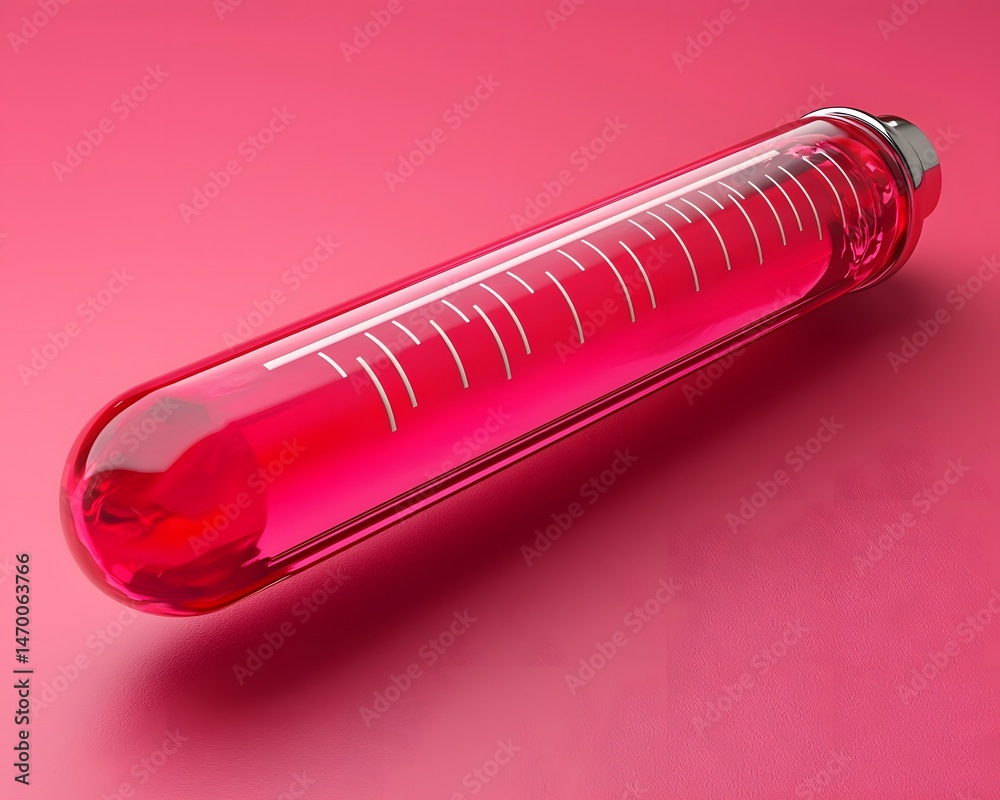Transparent glass cylinder filled with red liquid representing progress or heating