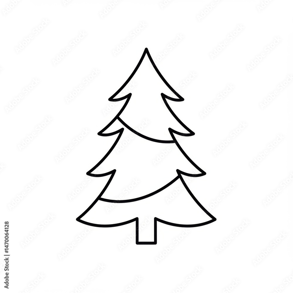Obraz premium Simple Black Line Art Christmas Tree Illustration