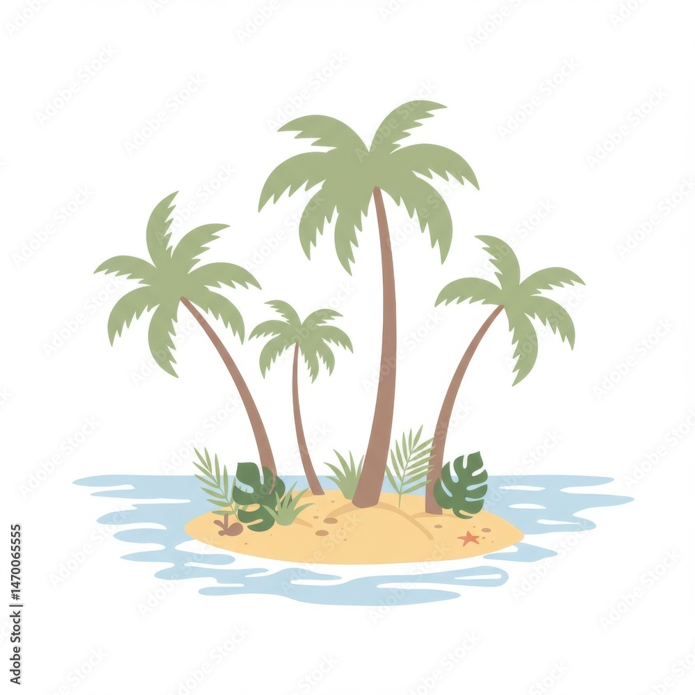 Fototapeta premium Tropical Island with Palm Trees and Blue Ocean
