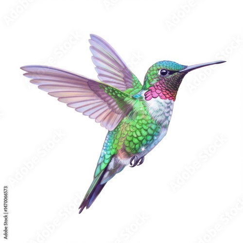 Vibrant Green And Pink Hummingbird In Flight