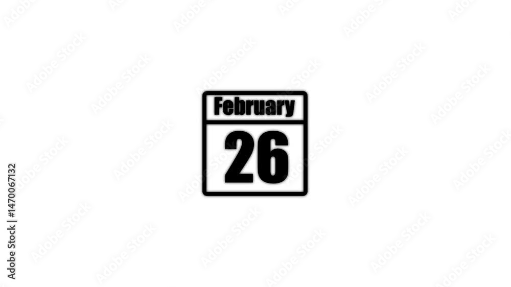 26 February calendar icon animation. Boost your productivity and impress clients with this sophisticated calendar animation. black color calendar on a white background. 26 February calendar icon animation. Boost your productivity and impress clients with this sophisticated calendar animation. black color calendar on a white background.