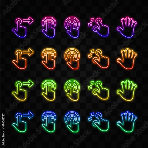 finger touch screen gesture. neon style. icon Hand cursor signs Flat button vector evil.Click here button with hand icon